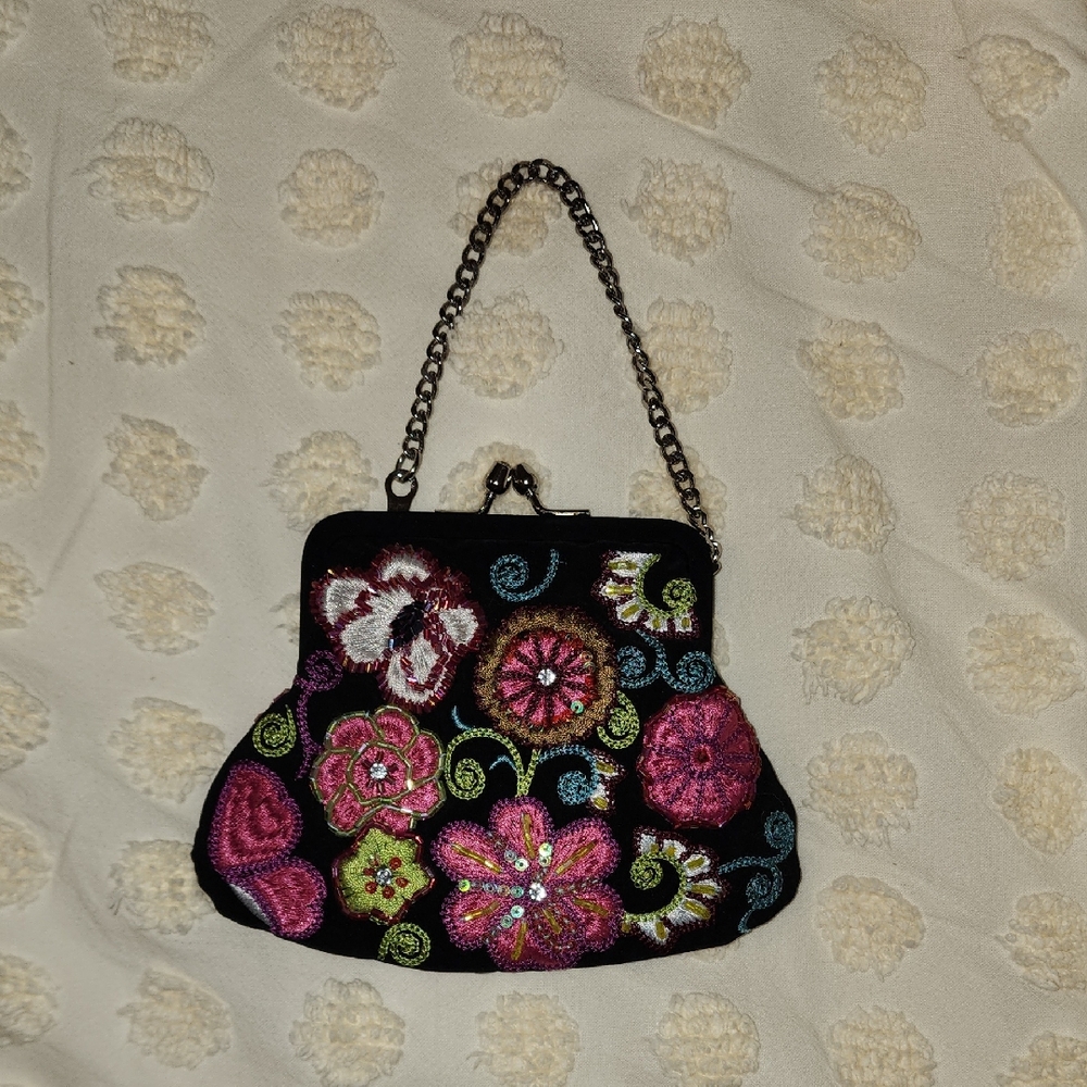 Vera Bradley Embroidered Beaded Floral Chain Handle Bag Vintage